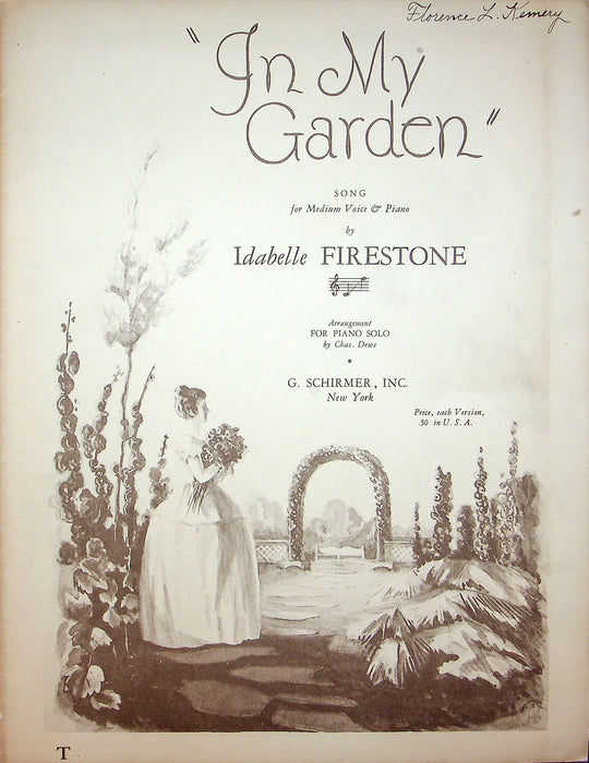 Sheet Music In My Garden Idabelle Firestone 1933 For Piano Solo G Schirmer Co 1
