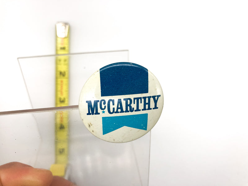 Vintage McCarthy Pinback Button Political Campaign E Horn Co White Blue Teal