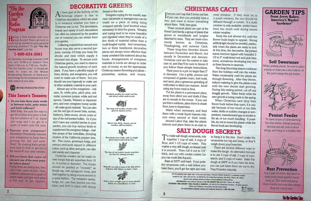 On The Garden Line Magazine December 1995 Christmas Cacti, Carrot Pudding!