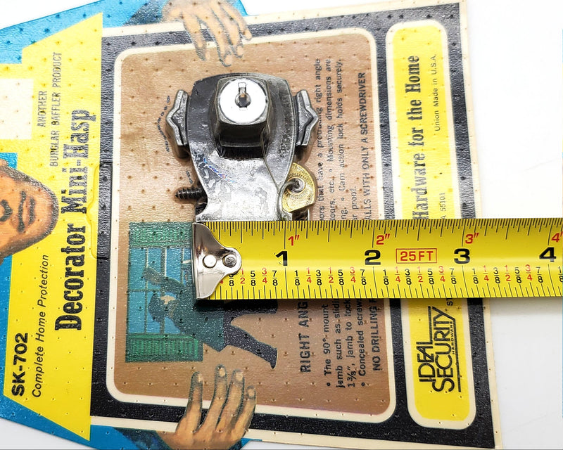 Vintage Sliding Door Lock 2in Wide Antique Silver Tone Right Angle USA Union NOS