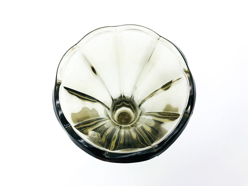 Vintage Gray Glass Vase 7" Pressed Smokey Black Tint Footed Flared Top 7