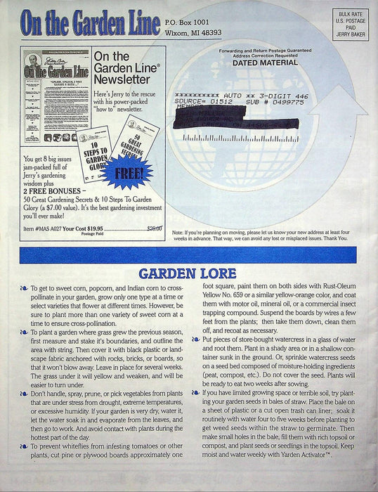 On The Garden Line Magazine February 1997 Winter Protection, Garlic Repellents