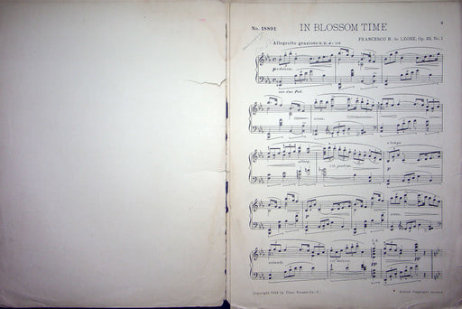 Sheet Music In Blossom Time Francesco B De Leone 1923 Theo Presser Pianoforte 2