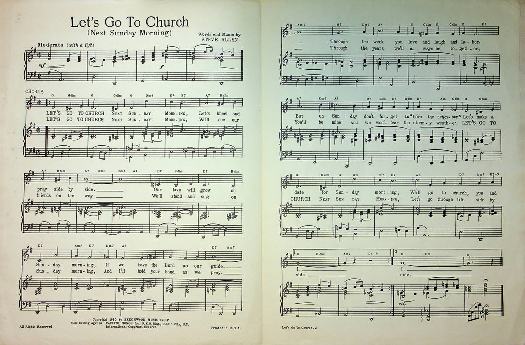 Vintage Let's Go To Church Sheet Music Steve Allen Margaret Whiting Jimmy Wakely 5