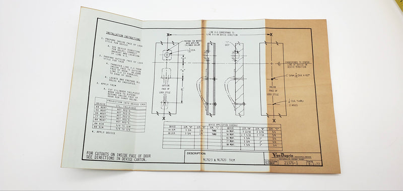 Von Duprin 7620NL Night Latch Trim Door Handle Satin Chrome & Lock Collar NO BOX