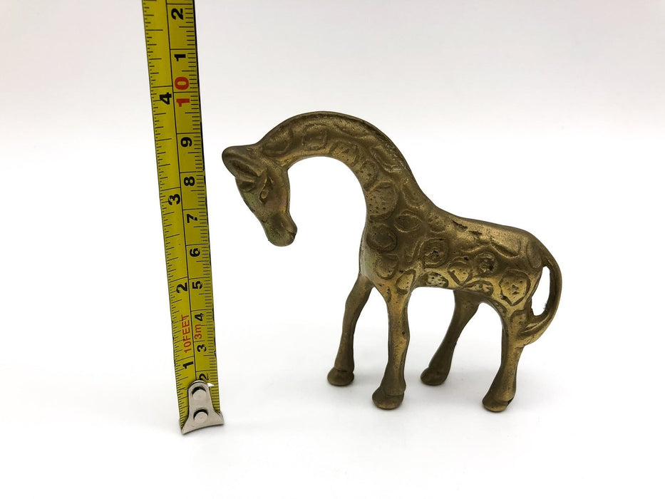 Vintage Solid Brass Giraffe Figurine Statue Etched Spots Detailed 3.5in Tall 9