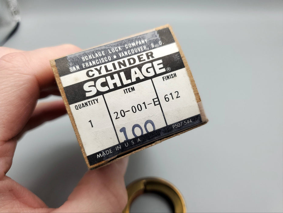 Schlage Mortise Lock Cylinder 20-001 E Keyway Satin Bronze 612 1" Length NOS