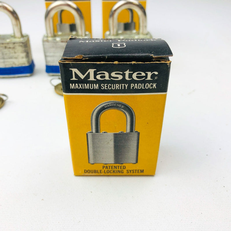 3ct Vintage No 1 Master Lock Padlock 1-1/4" Shackle New NOS Keyed Alike 3735 3