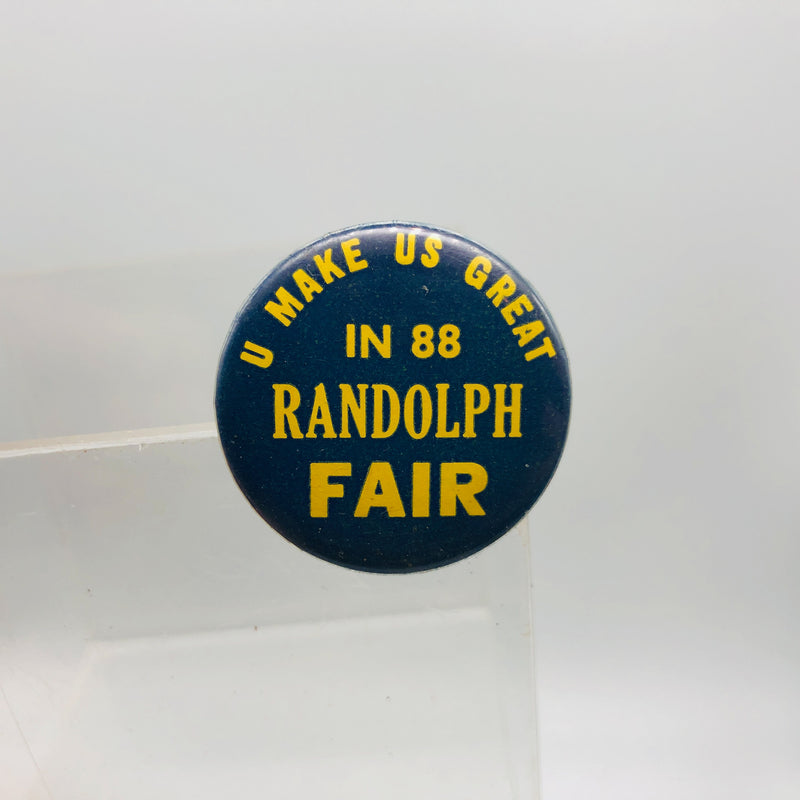Vintage County Fair Button 1" Randolph Portage Ohio U Make Us Great in 88 Blue