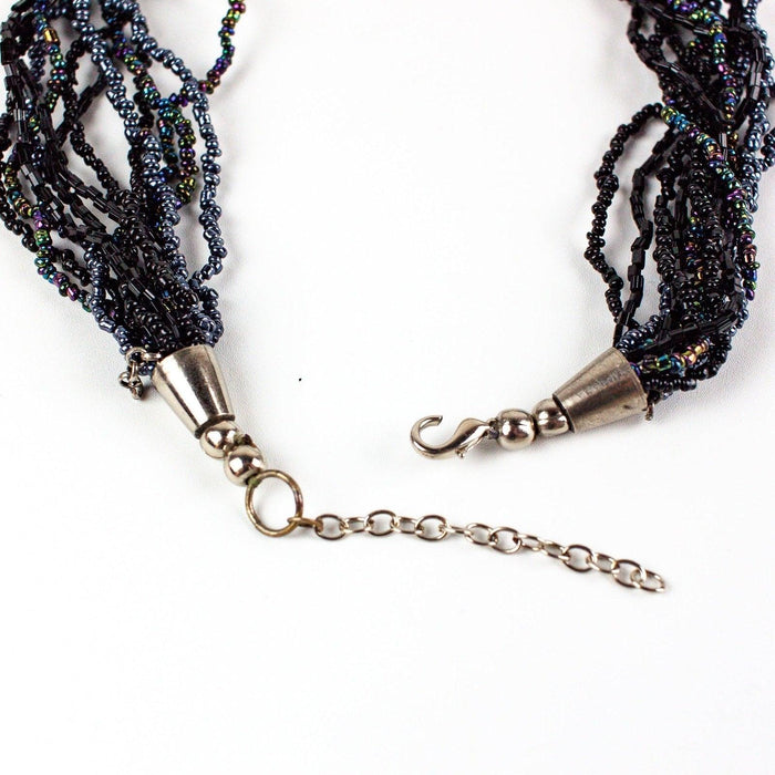 Multi Layered Strand Black Iridescent Seed Bead Statement Necklace 5