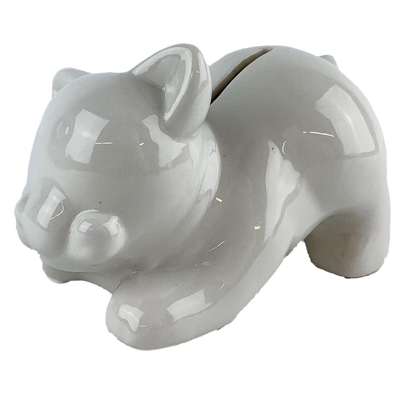 Vintage White Glossy Ceramic Dog Coin Piggy Bank 1
