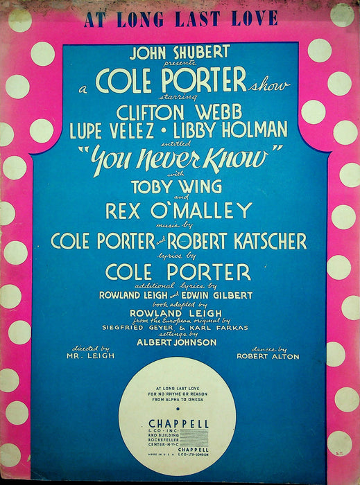 At Long Last Love Sheet Music Porter Katscher 1938 You Never Knew Movie Song 1