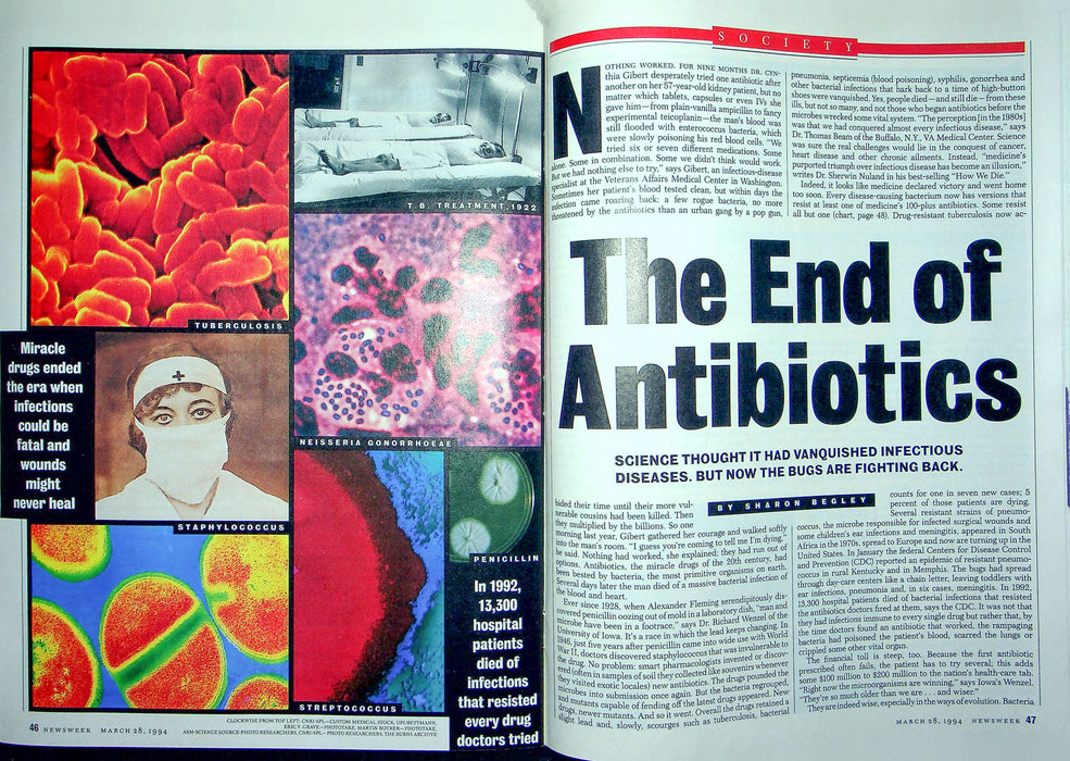 Newsweek Magazine March 28 1994 Antibiotics Bill Clinton Whitewater Scandal