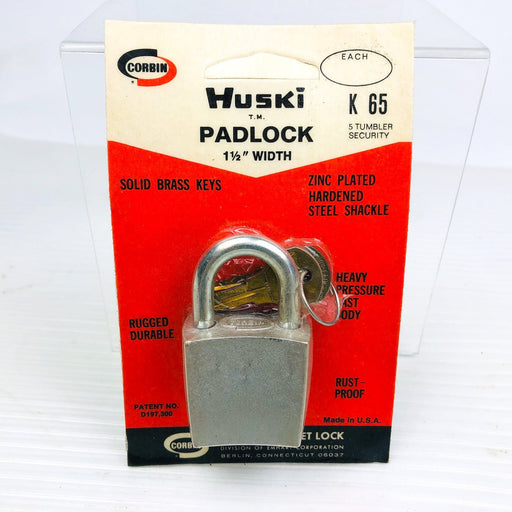 Vintage Huski Corbin Padlock K-65 Security 1-1/2" Width 5 Tumbler New NOS 1