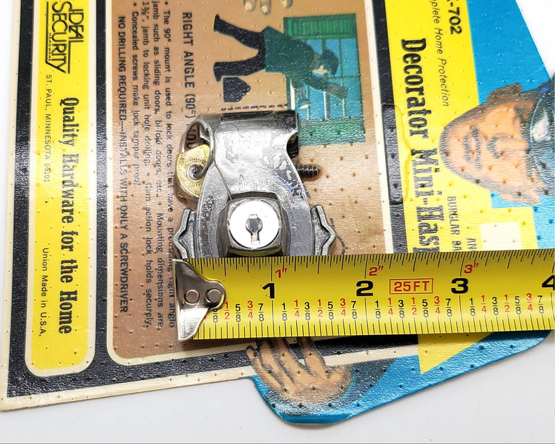 Vintage Sliding Door Lock 2in Wide Antique Silver Tone Right Angle USA Union NOS