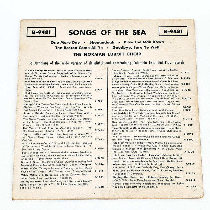Norman Luboff Choir Songs Of The Sea 45 RPM EP Record Columbia B-9481 2