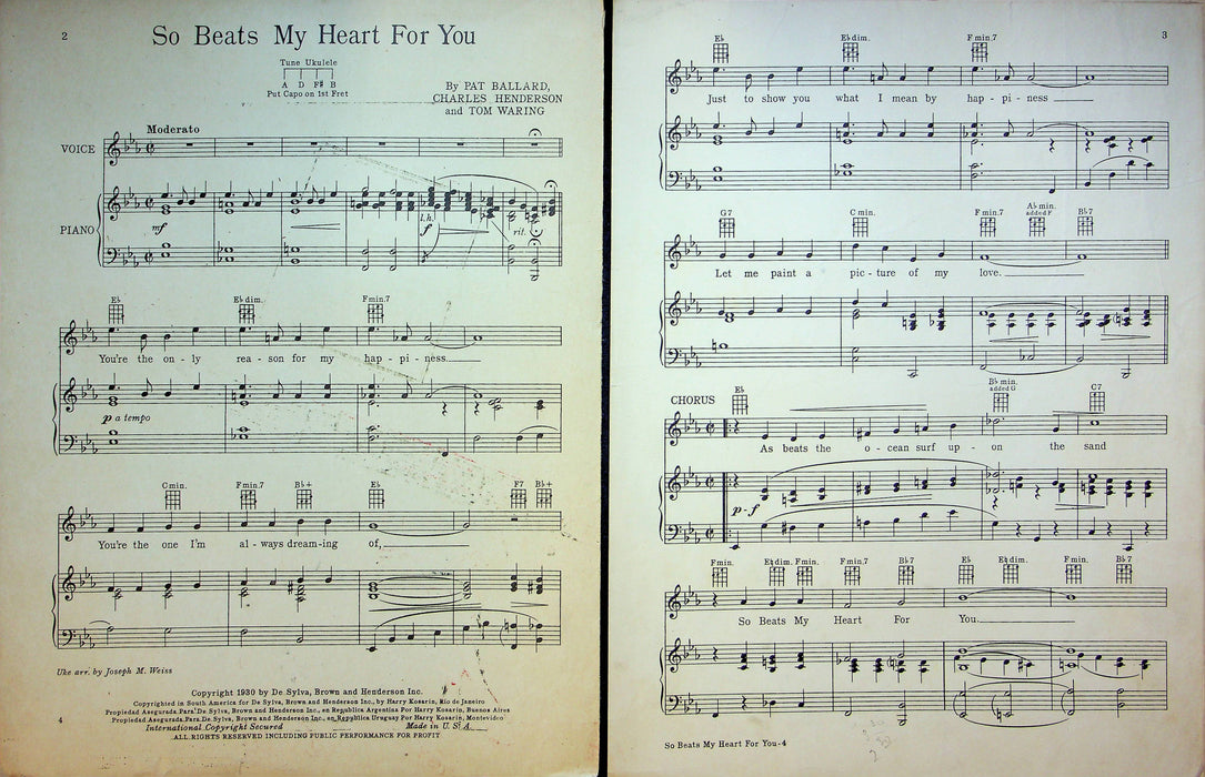 So Beats My Heart For You Sheet Music Pat Ballard Fred Waring Piano Vocal 1930 3