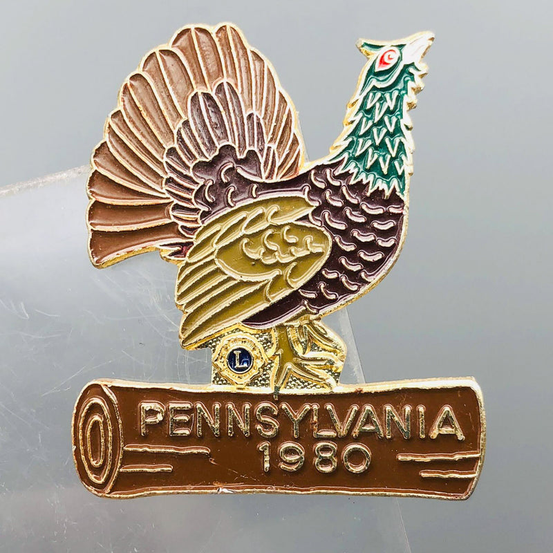 Vintage Lions Club Lapel Pin Pinback Pennsylvania Wild Turkey Peacock Bird Log