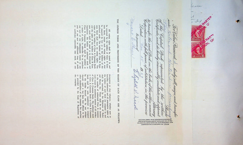 Reiter Dairy Company Stock Certificate Bond Scripophilly Akron Ohio 1965 No 241