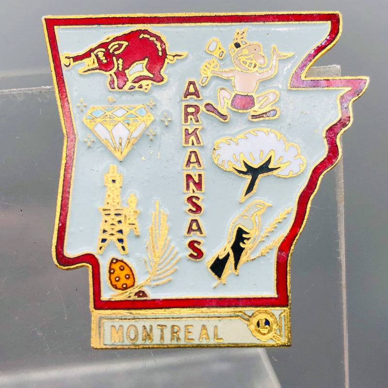 Vintage Lions Club Lapel Pin Pinback Arkansas State Outline Montreal Canada
