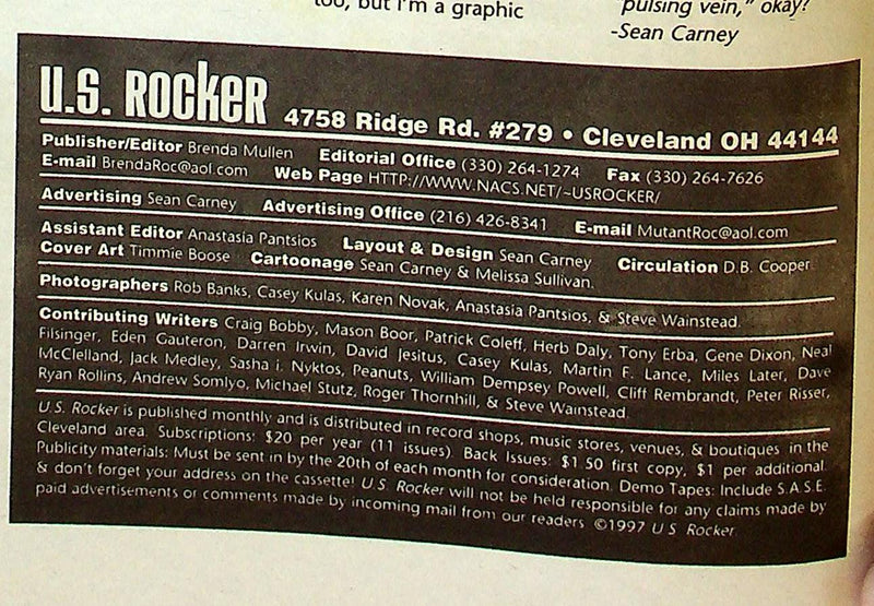 U.S Rocker Magazine Vol 8 No.10 1997 Emperor, Punk Rock Cheese Factory