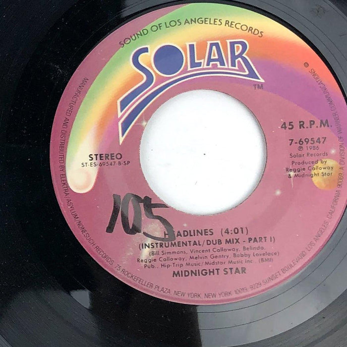Midnight Star Headlines + Instrumental Dub Stop 45 RPM 7" Single Record Solar 4