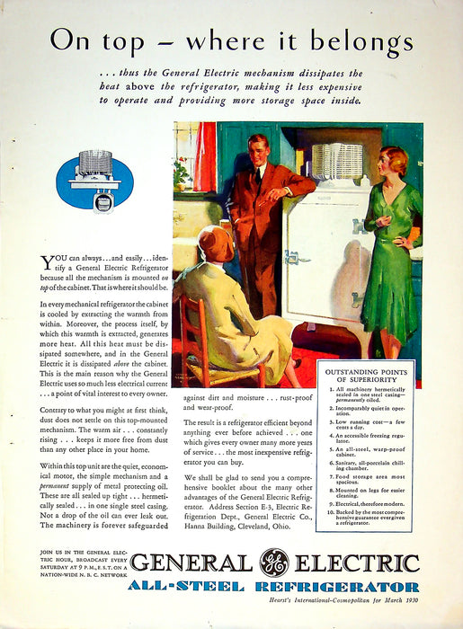 1930 General Electric All-Steel Refrigerator Print Ad 11"x8"