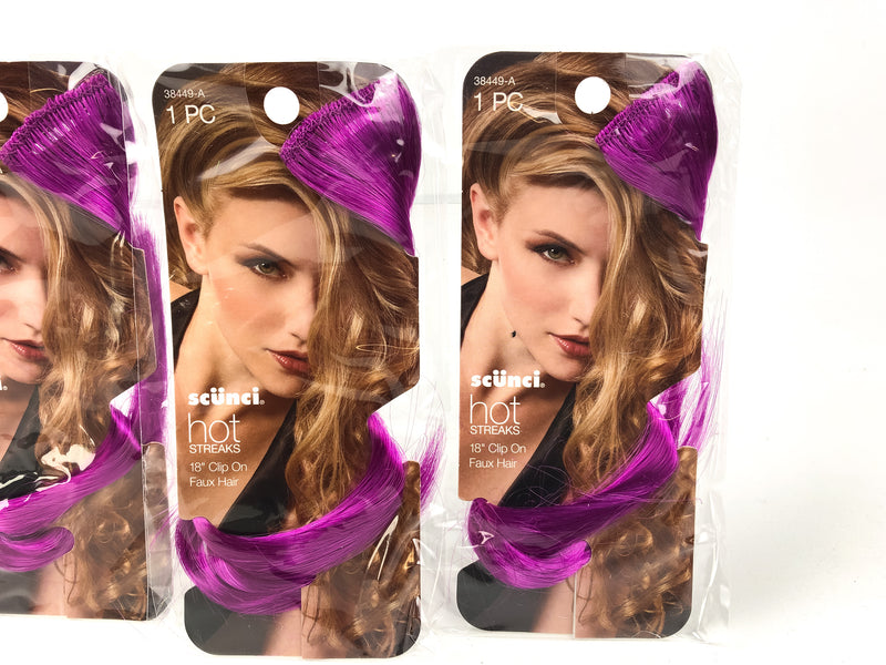 Lot of 3 Scunci Hot Streaks 18" Clip On Faux Hair Strands Purple 38449-A