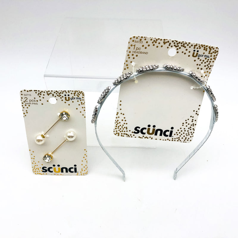 3-Piece Scunci Headband Hairband Hair Bobby Pins Sparkle Formal Wedding Prom