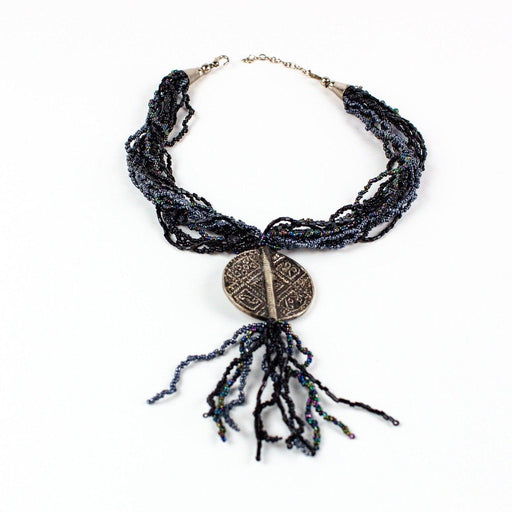 Multi Layered Strand Black Iridescent Seed Bead Statement Necklace 1