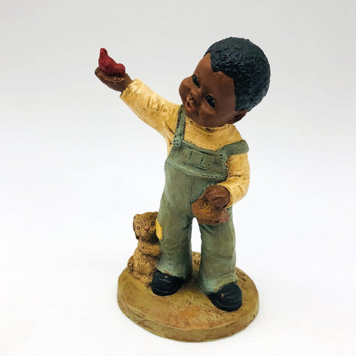 All Gods Children Figurine Willie 1988 African American Boy Holding Red Bird COA 2