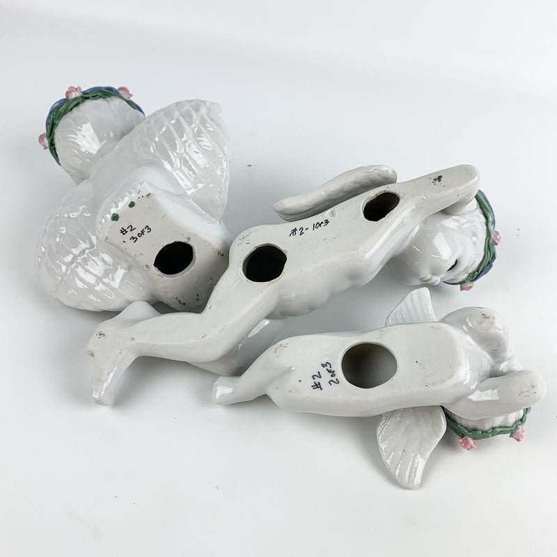 Vintage Porecelain Angel Cherub Sit Kneel Lay Piano Baby Trio - Set of 3 10