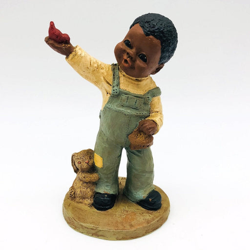 All Gods Children Figurine Willie 1988 African American Boy Holding Red Bird COA 1