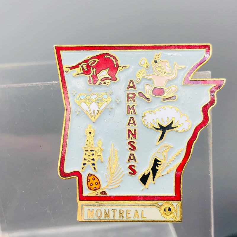 Vintage Lions Club Lapel Pin Pinback Arkansas State Outline Montreal Canada