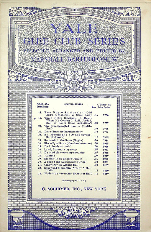 Sheet Music Yale Glee Club Series Ready When He Comes Marshall Bartholomew 1934 1