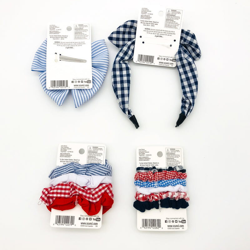 12-Piece Scunci Scrunchies Hair Ties Headbands Bow Clip Lot Blue Red Summer Wear