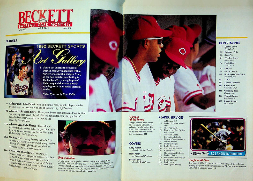 Beckett Baseball Magazine June 1992 # 87 Kirby Puckett Twins Ruben Sierra Ranger 2