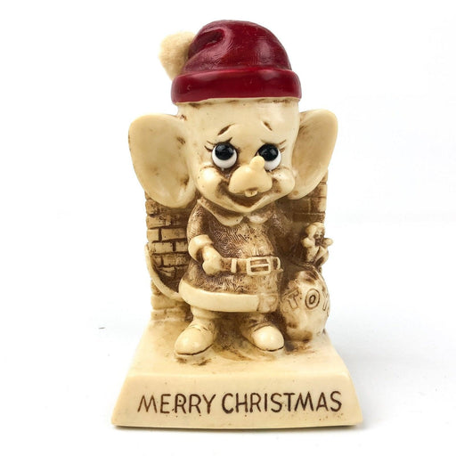 Merry Christmas Mouse Figurine Statue Bright Red Hat Russ Berrie 1969 2