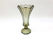 Vintage Gray Glass Vase 7" Pressed Smokey Black Tint Footed Flared Top 5