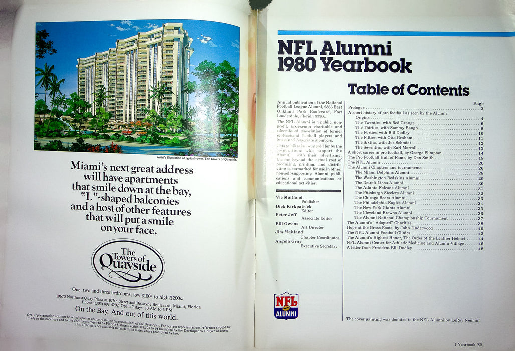 1980 NFL Alumni Yearbook National Football League Membership Jim Thorpe