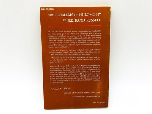 The Problems of Philosophy Paperback Bertrand Russell 1973 Theory of Knowledge 2