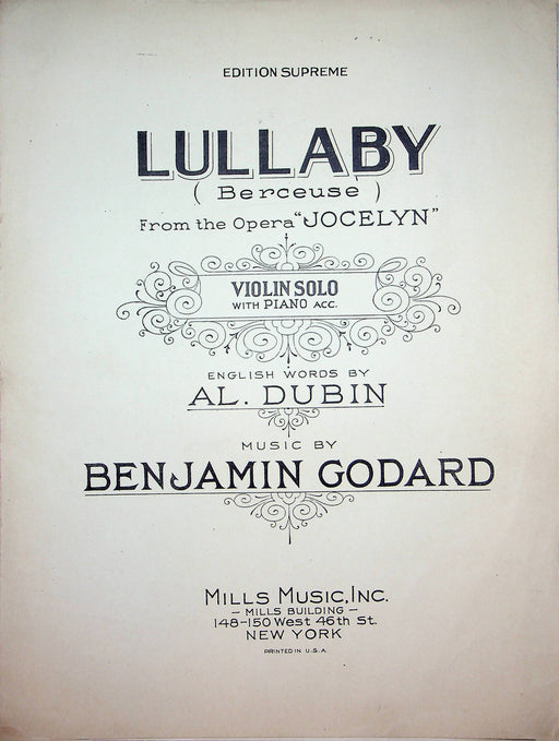 Lullaby Berceuse Opera Jocelyn Vintage Sheet Music Al Dubin Benjamin Godard 1926 1