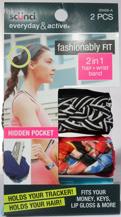 6-pcs Scunci Wrist Band Hair Tie Ponytailer Bracelet Hidden Key Pocket 20455-A