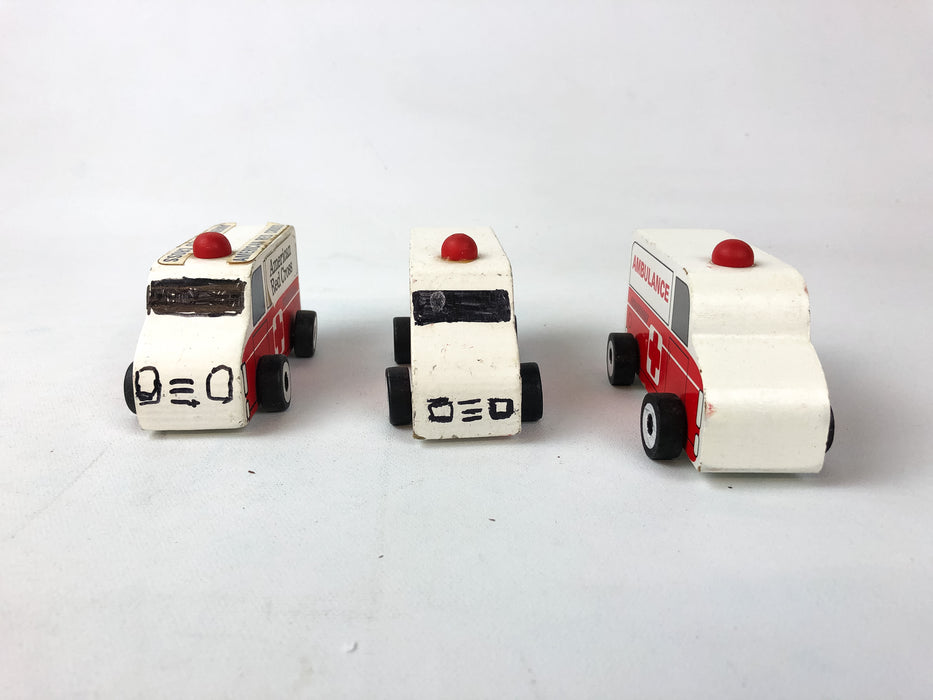 Greenbrier Wooden Ambulance Lot of 3 Emergency Vehicle Toys American Red Cross