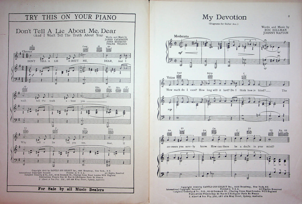 My Devotion Sheet Music Roc Hillman Johnny Napton 1942 Piano Vocal Song 2