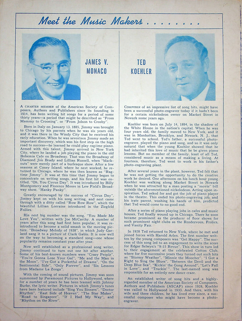 Sheet Music Ev'ry Night About This Time Ted Koehler James Monaco 1942 Warock 3