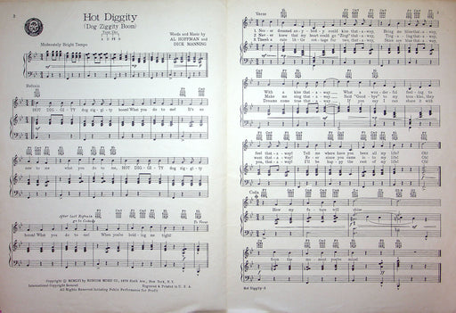 Sheet Music Hot Diggity Dog Ziggity Boom Perry Como Al Hoffman Dick Manning 1956 2