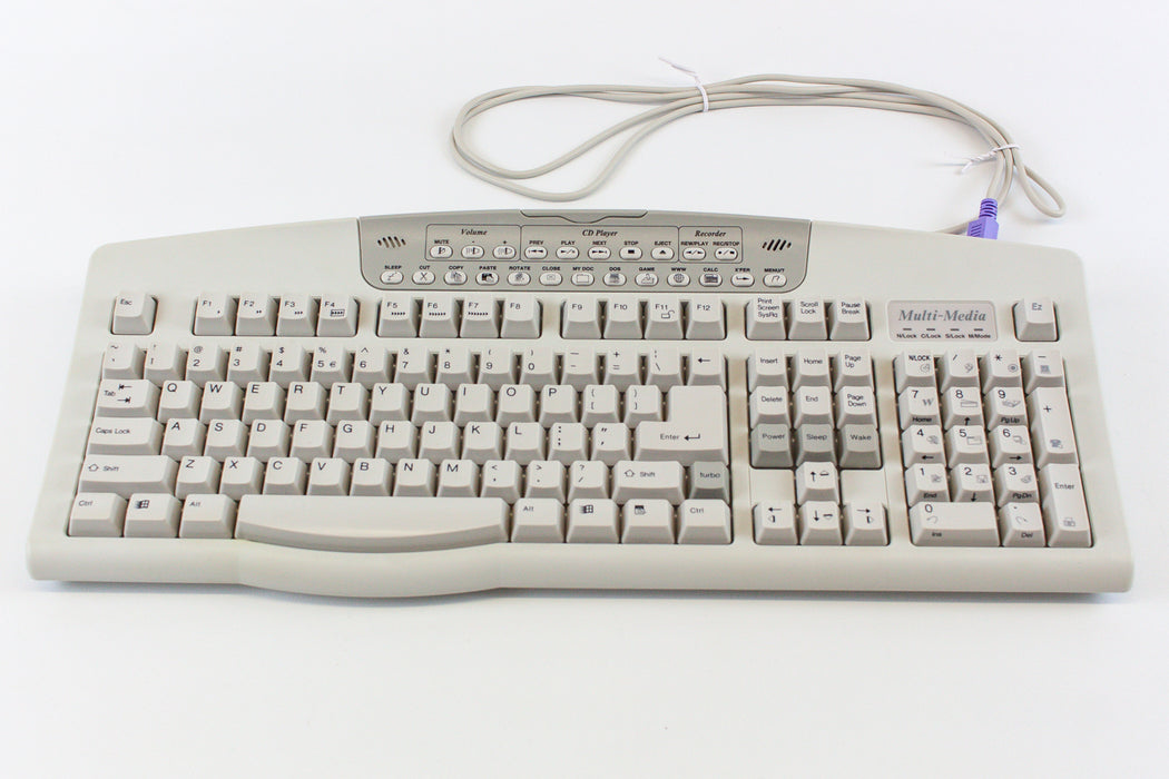 Turbo-Media Keyboard: Model KB-9801R+ - PS/2, w/ Multi-Media Keys | UNUSED