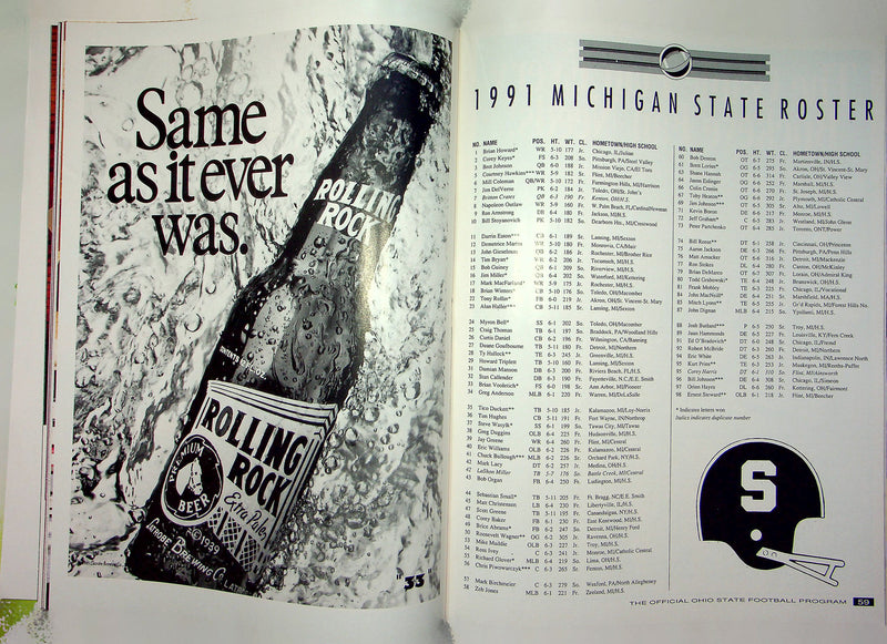 Ohio State Buckeye Football Program October 26 1991 Vs. Michigan State Spartans