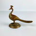Vintage Brass Peacock Bird With Red Incised Details Long Tail Signed India 4" 2